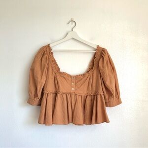 Free People Leave It To Me Babydoll Blouse Crop Top | Orange Tan, Size Small